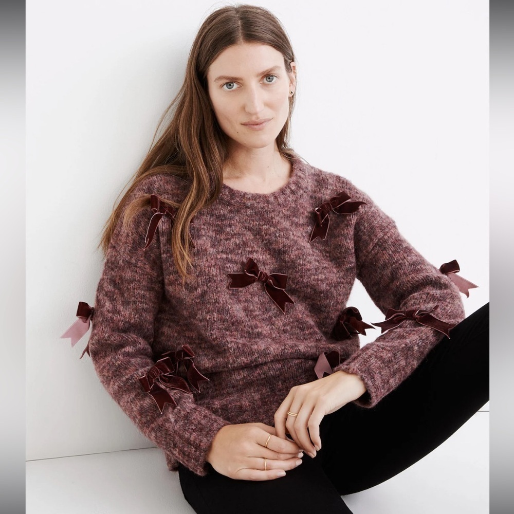 Madewell Velvet Bow Pullover Sweater Size Small
